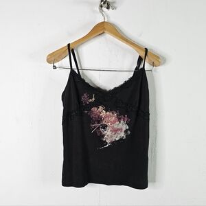 Y2k Vintage Calvin Klein Jeans Spaghetti Strap Tank Top Lace Blck L/XL Womens